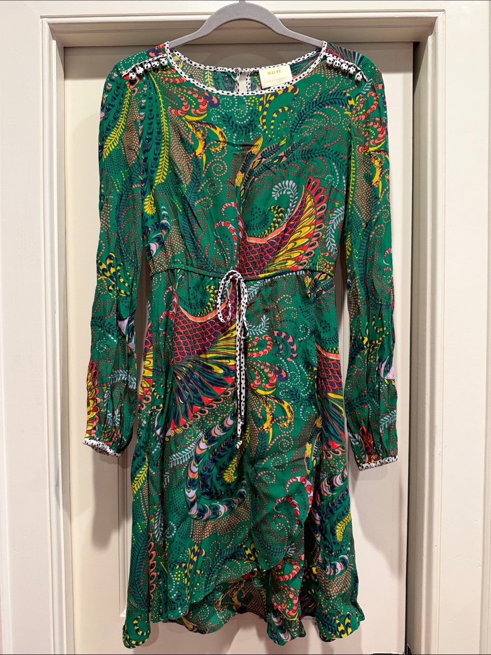 Anthropologie Green Paisley Tie-Waist Dress